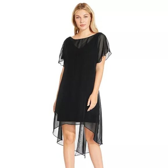 NWT Adrianna Papell Womens Chiffon Overlay Cocktail And Party Dress Black Size S - Picture 1 of 9